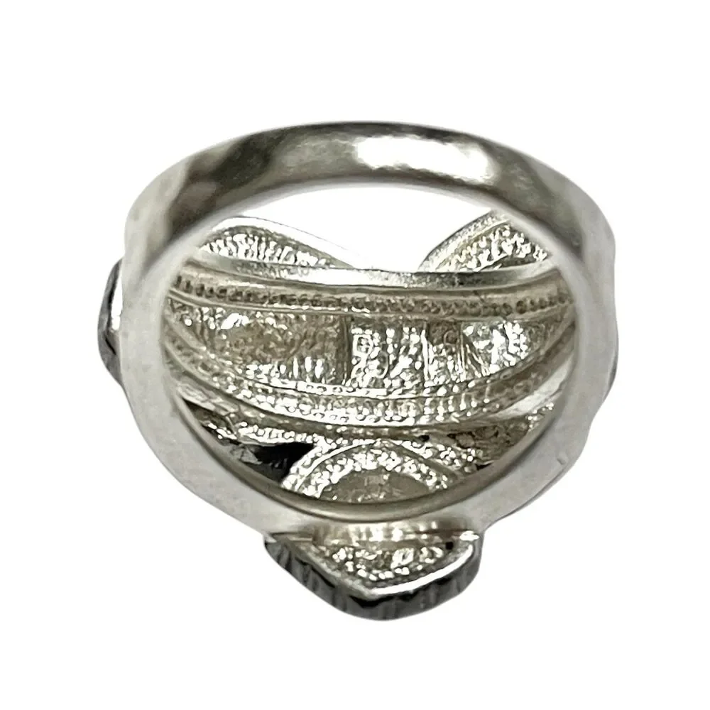 Lia Sophia Ring Milano Hammered Hematite Crystal Accents Silver Tone Size 6